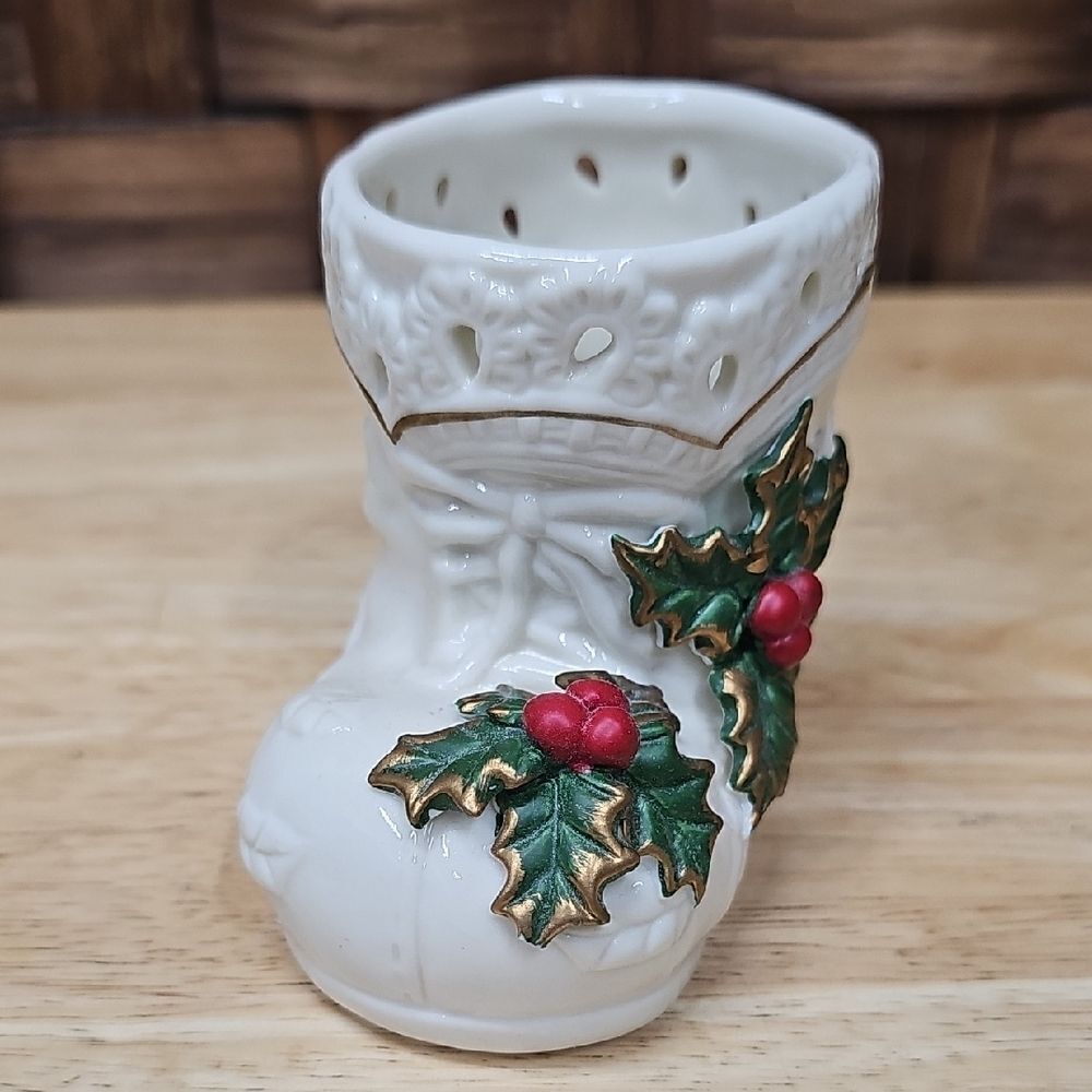 Festive Porcelain Boot with Holly Accents - Picture 3 of 8